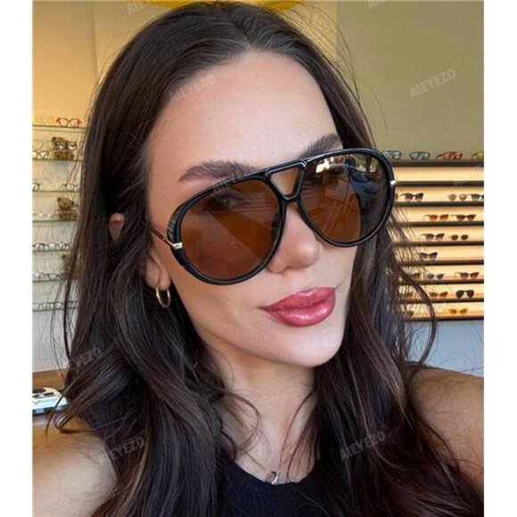 AIEYEZO Oversized Aviator Sunglasses Women Men Fashion Retro Big Frame Sun - Picture 2 of 7